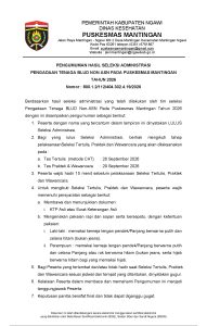 PENGUMUMAN HASIL SELEKSI ADMINISTRASI PENGADAAN TENAGA BLUD NON ASN PADA PUSKESMAS MANTINGAN TAHUN 2026